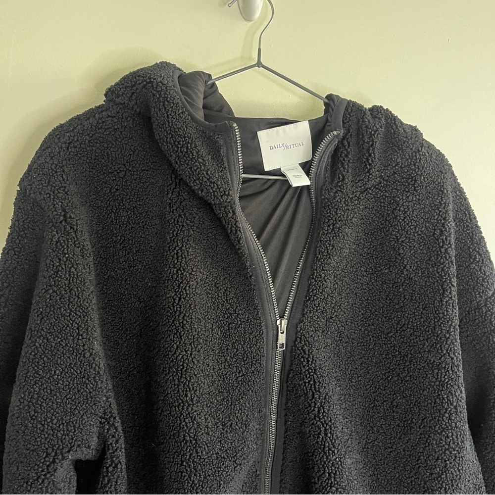 Daily Ritual Black Cozy Teddy Sherpa Faux Fur Full Zip Hooded Jacket - Picture 5 of 8